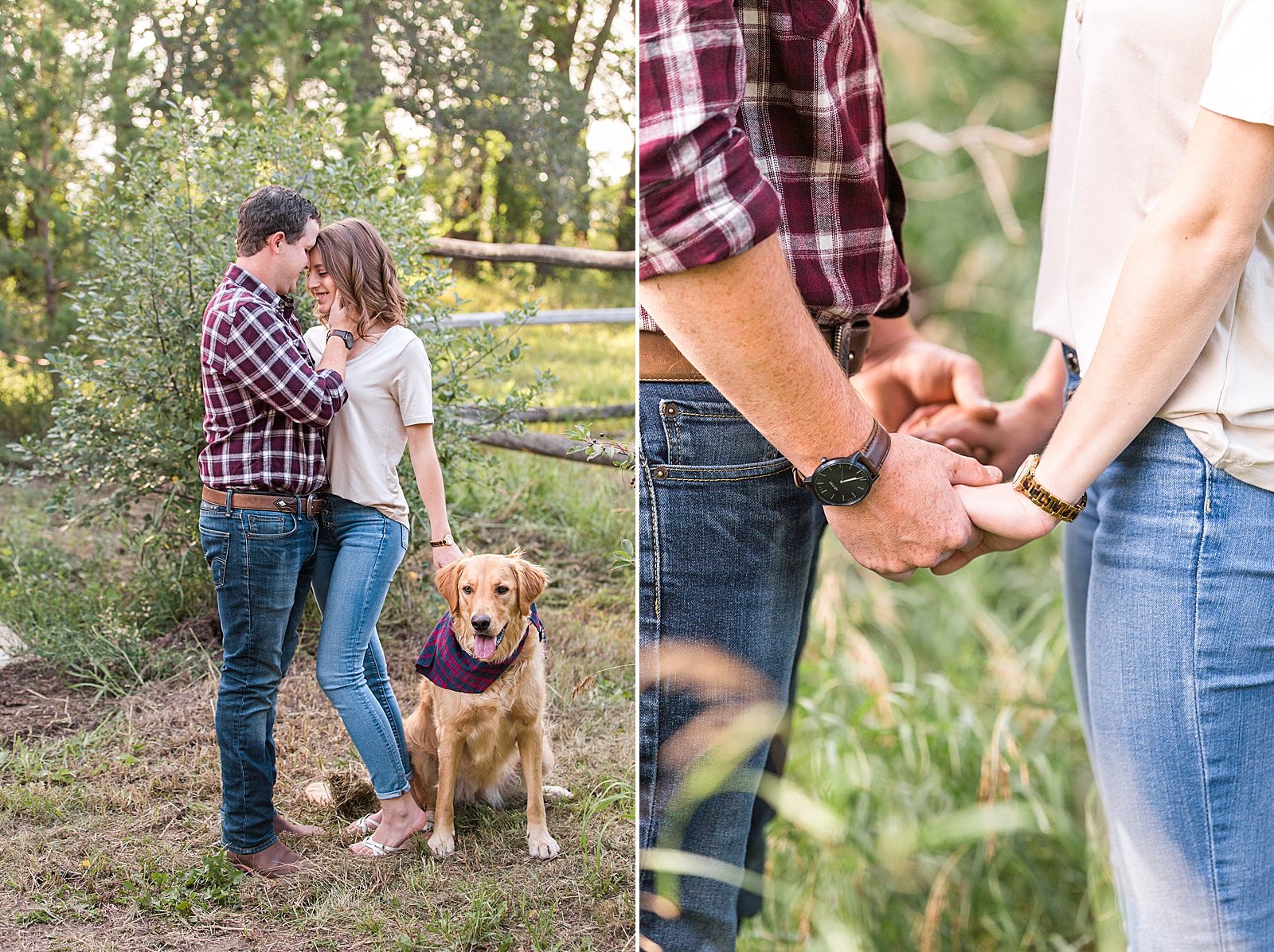 engaged couple with dog