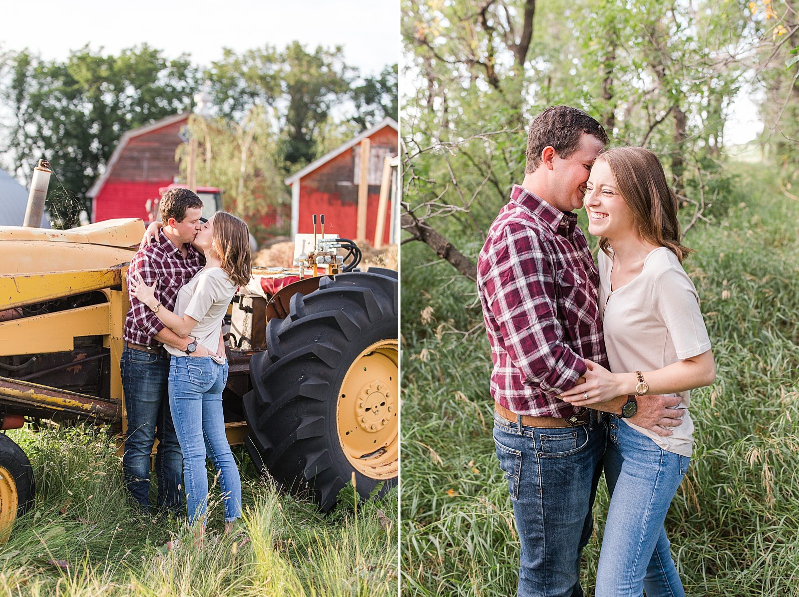 engagement couple with tractor