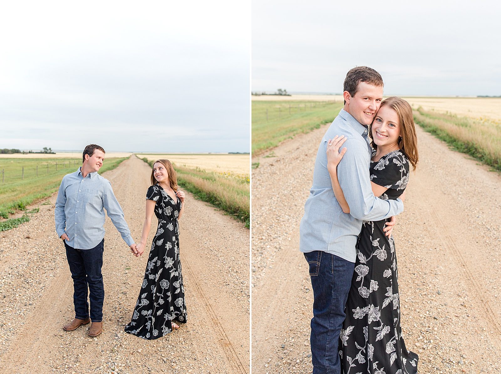 Engaged couple on a gravel road