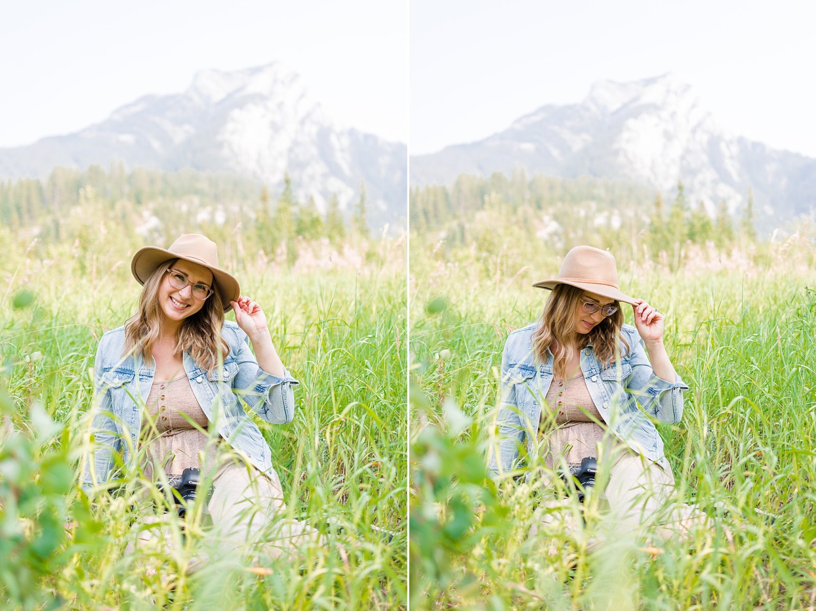 Krystal Moore Photography wearing a hat in the mountains