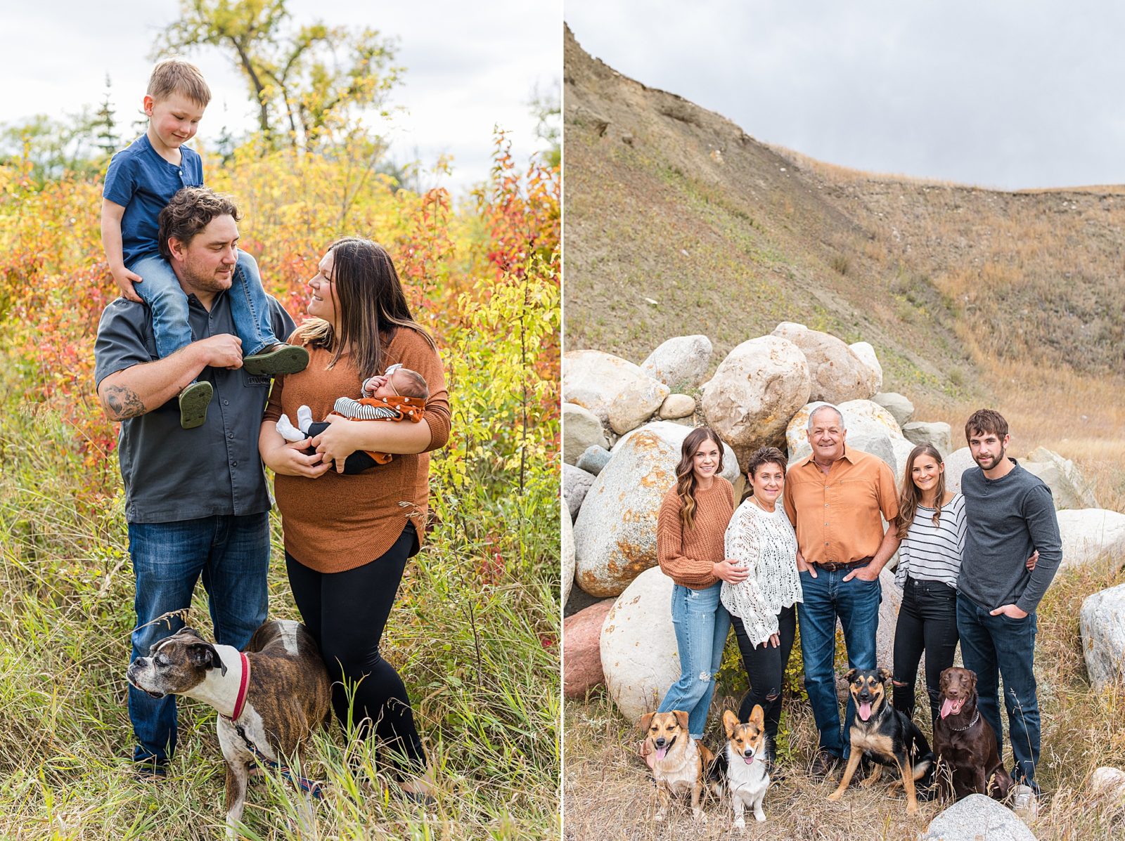 Family photos in the fall with young kids and older kids in Moose Jaw, Saskatchewan