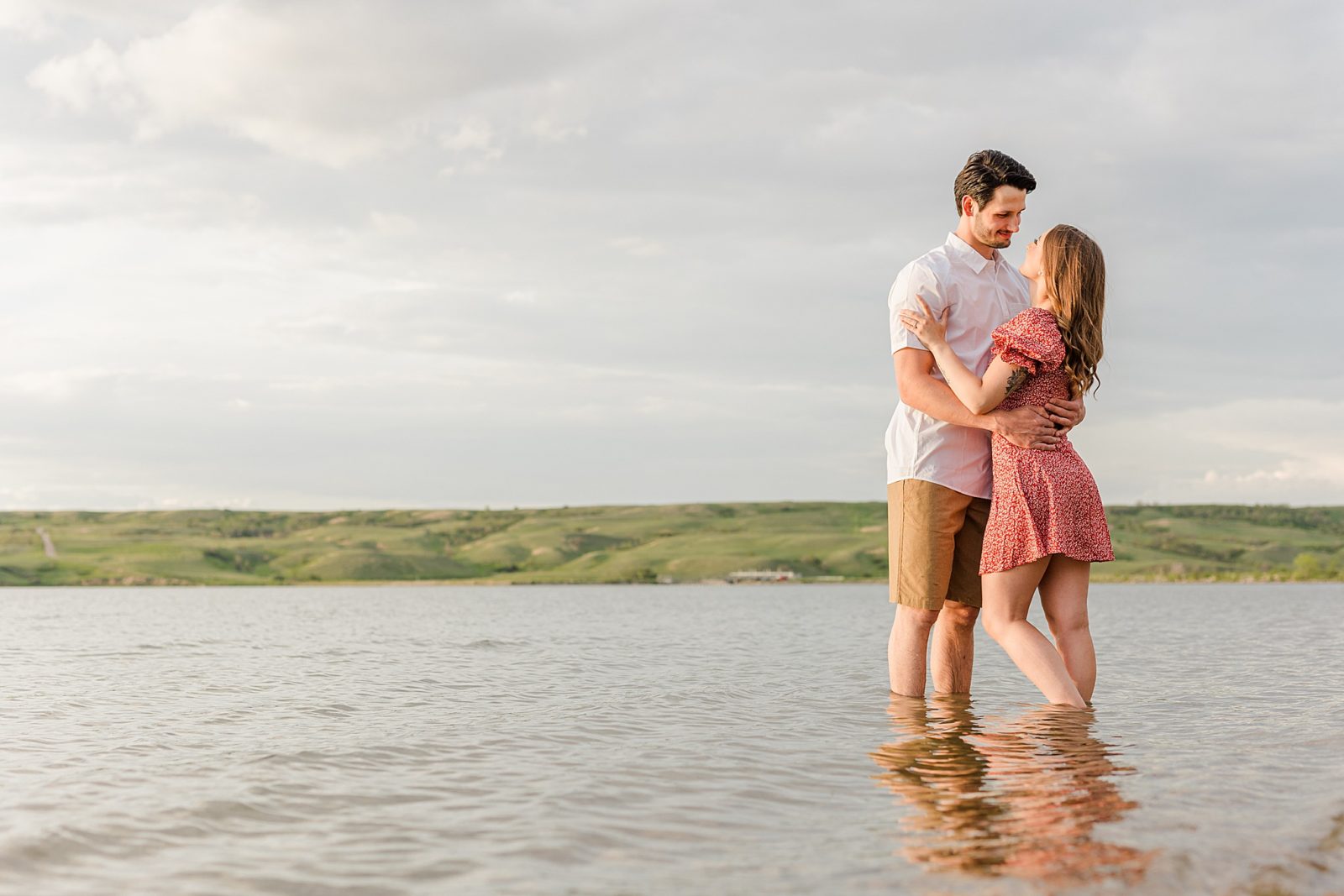 Buffalo Pound, engagement session couple standing in the water