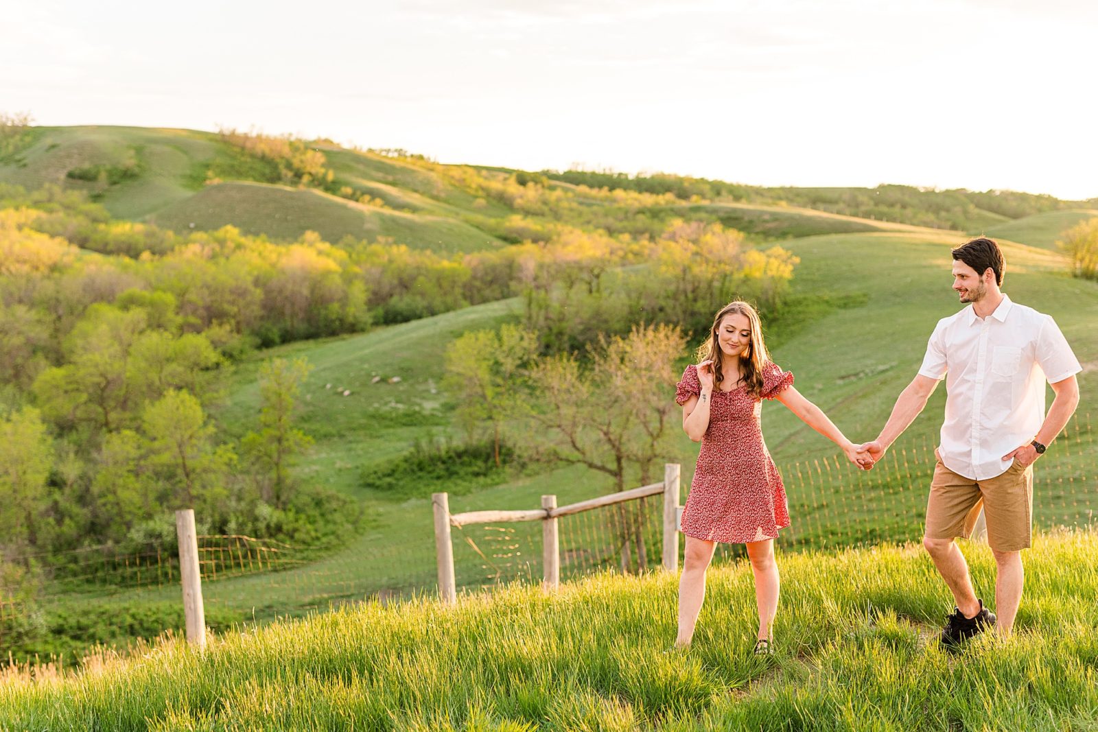 Buffalo Pound, engagement session couple on a hill at golden hour