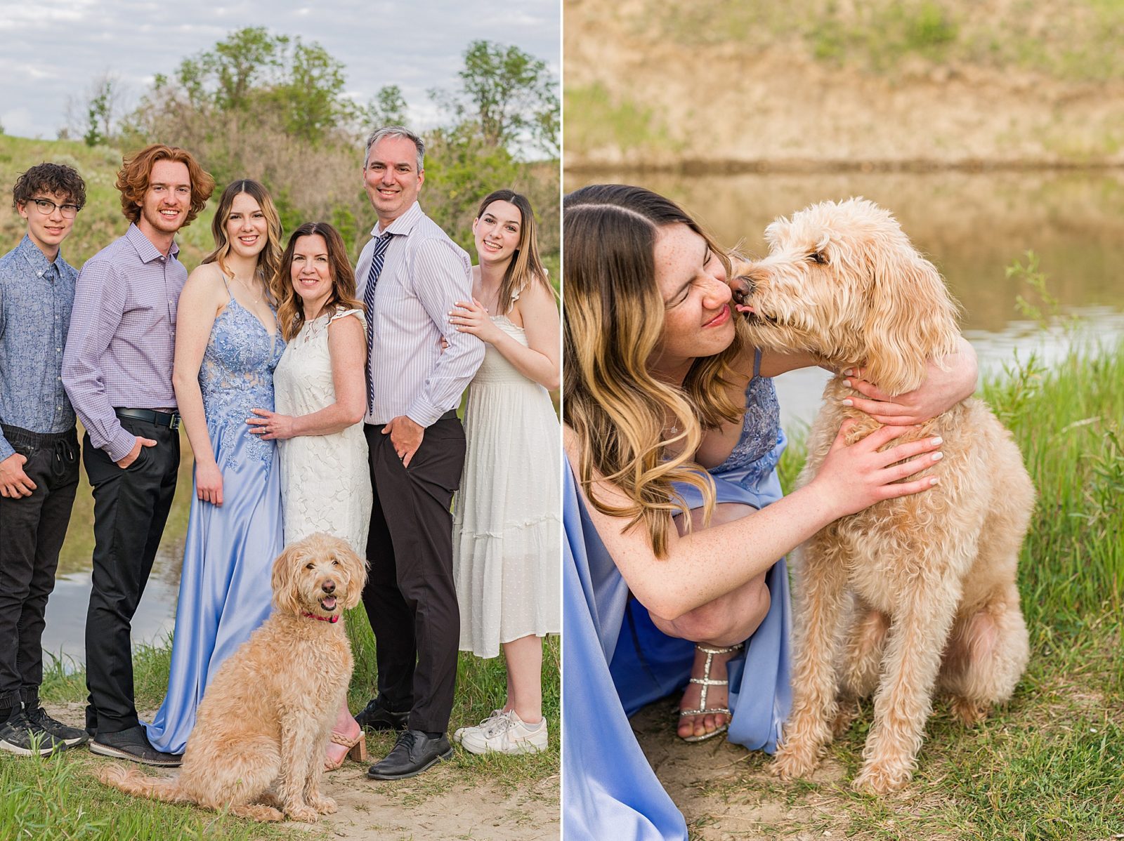 Graduate with her golden doodle dog and her family in Wakamow, Moose Jaw 