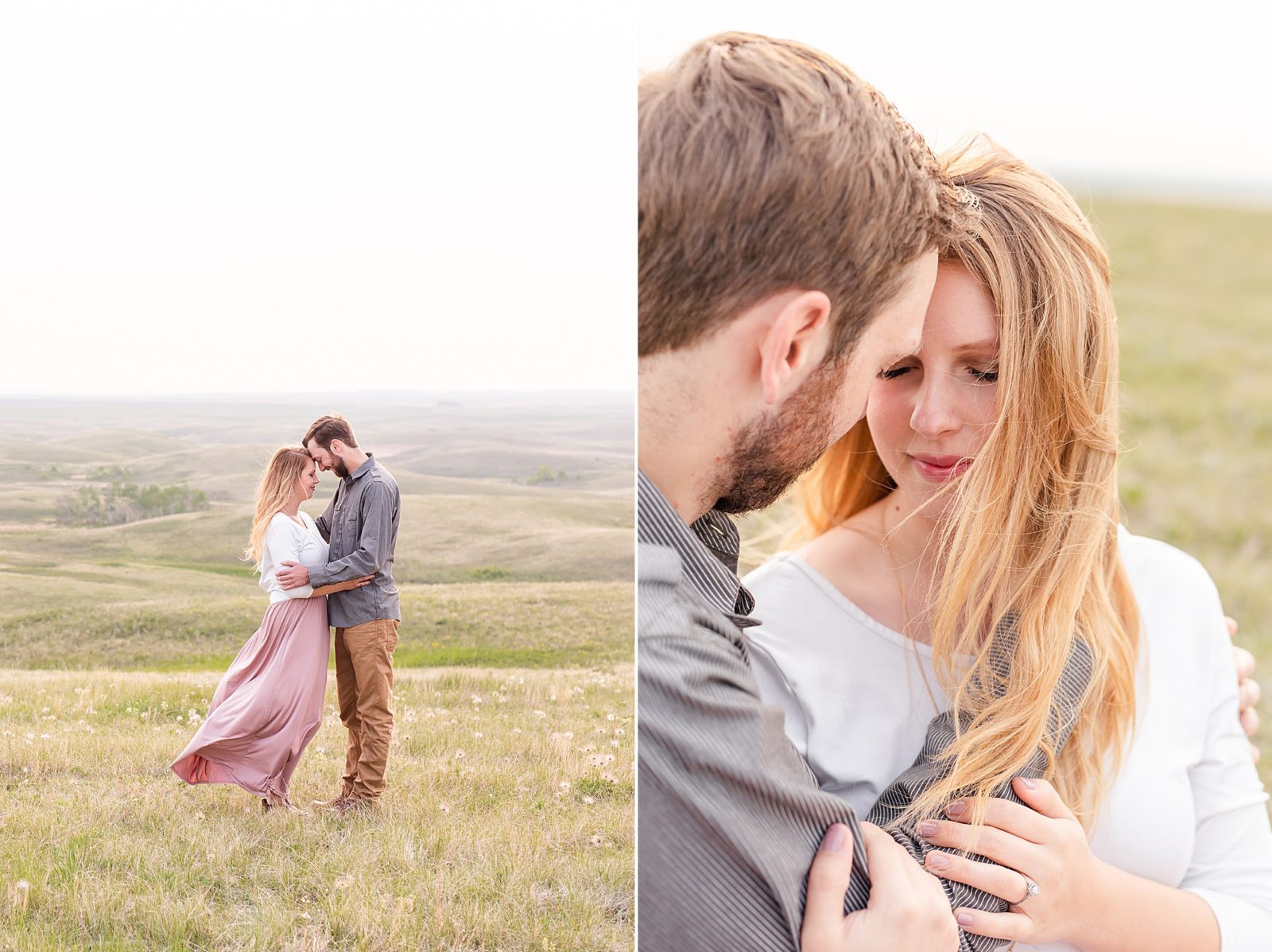 engaged couple in the prairies