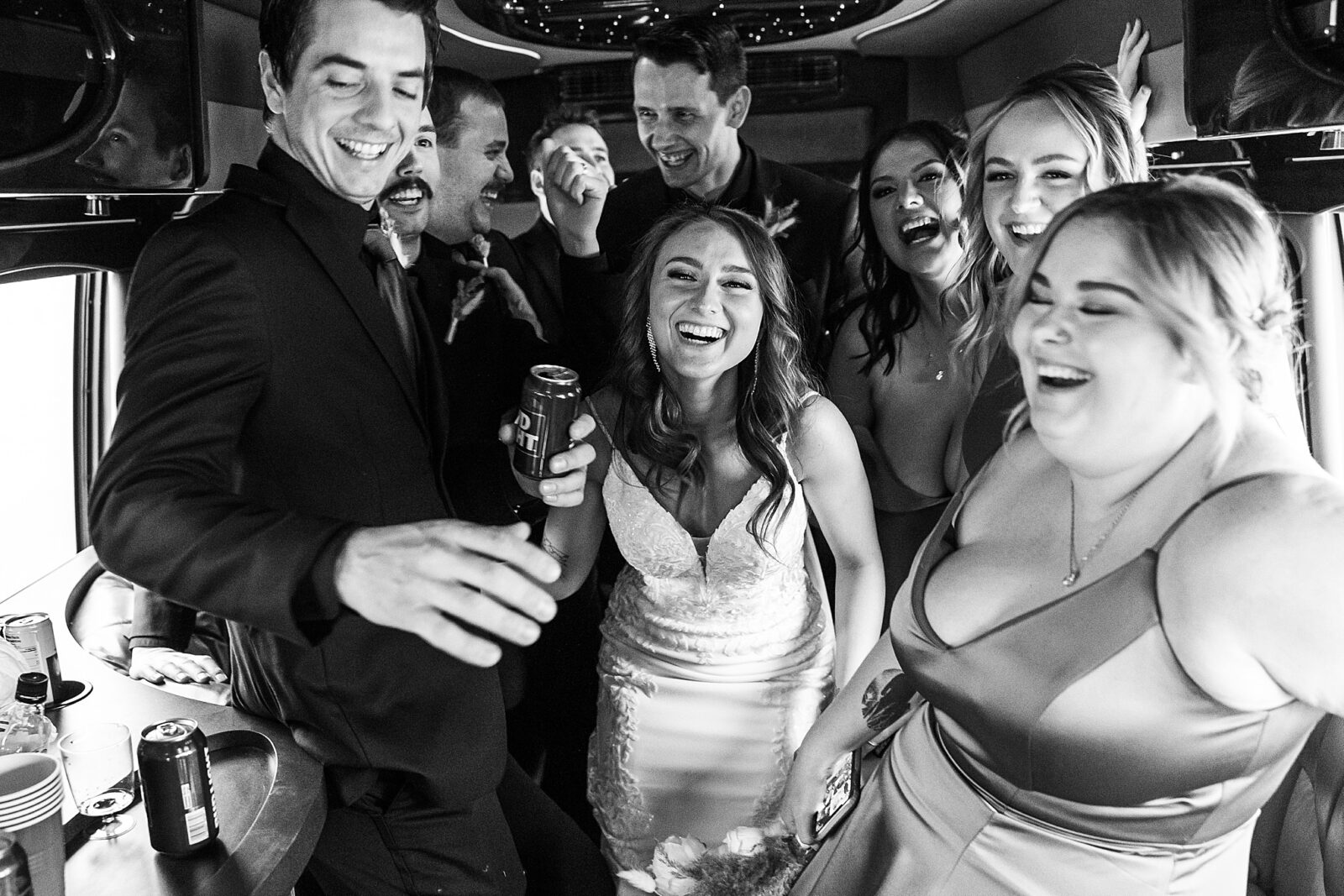 Party on the bus with the wedding party
